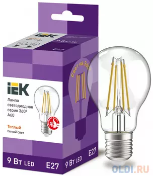 Iek LLF-A60-9-230-30-E27-CL Лампа LED A60 шар прозр. 9Вт 230В 3000К E27 серия 360°