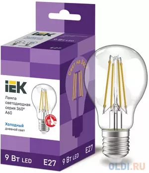 Iek LLF-A60-9-230-65-E27-CL Лампа LED A60 шар прозр. 9Вт 230В 6500К E27 серия 360°