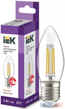 Iek LLF-C35-5-230-40-E27-CL Лампа LED C35 свеча прозр. 5Вт 230В 4000К E27 серия 360°