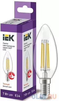Iek LLF-C35-7-230-30-E14-CL Лампа LED C35 свеча прозр. 7Вт 230В 3000К E14 серия 360°