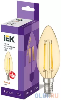 Iek LLF-C35-7-230-30-E14-CLG Лампа LED C35 свеча золото 7Вт 230В 2700К E14 серия 360°