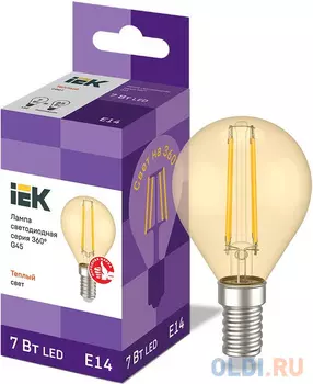 Iek LLF-G45-7-230-30-E14-CLG Лампа LED G45 шар золото 7Вт 230В 2700К E14 серия 360°