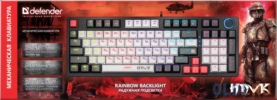 Игровая клавиатура DEFENDER HAWK (USB, OUTEMU RED, 97 кн., радужная подсветка, GK-418)