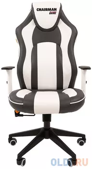 Игровое кресло Chairman game 23 серый/белый (экокожа, регулируемый угол наклона, механизм качания)