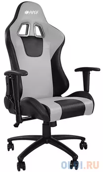Игровое кресло HIPER HGS-104 чёрно-серое (кожа-PU, 2D подлокотник, газлифт класс 3, регулируемый угол наклона, механизм качания)