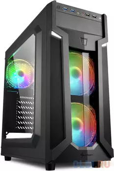 Игровой корпус Sharkoon VG6-W RGB led чёрный (ATX, акрил, fan 2x120 мм + 1x120 мм, 2xUSB 3.0, 2xUSB 2.0,audio)