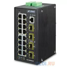IP30 Industrial 16* 10/100/1000TP + 4* 100/1000F SFP Full Managed Ethernet Switch (-40 to 75 degree C, 2*DI, 2*DO), ERPS Ring, 1588