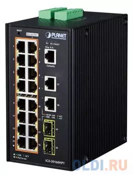 IP30 Industrial L2+/L4 16-Port 1000T 802.3at PoE+ 2-Port 1000T + 2-port 100/1000X SFP Full Managed Switch (-40 to 75 C, dual redundant power input on