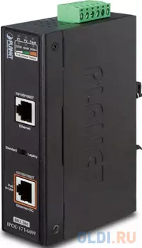 IP30, Industrial Single-Port 10/100/1000Mbps 802.3bt PoE++ Injector (60 Watts, Legacy mode support, PoE Usage LED, -40 to 75 C)