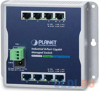 IP30, IPv6/IPv4, 8-Port 1000TP Wall-mount Managed Ethernet Switch (-40 to 75 C), dual redundant power input on 12-48VDC / 24VAC terminal block and po