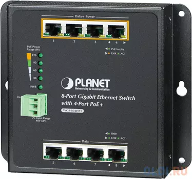 IP30, IPv6/IPv4, 8-Port 1000TP Wall-mount Managed Ethernet Switch with 4-Port 802.3AT POE+ (-40 to 75 C), dual redundant power input on 48-56VDC termi