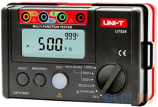 Измерители сопротивления UNI-T Измеритель сопротивления заземления и изоляции UT526 , заземление и изоляция, до 1000В, до 500МОм