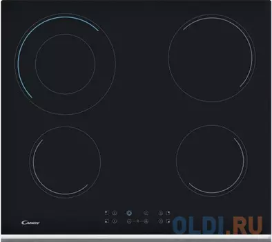 Электрическая, Стеклокерамическая электрическая варочная панель шириной 60 см. 4 hi light зоны нагрева. Цветная графика зон расширения. 1 зона расшир