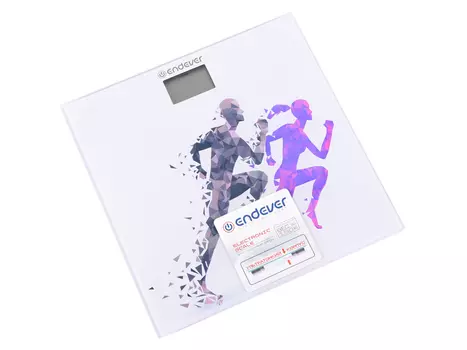 Электронные напольные весы Endever Aurora-562, рисунок Спортсмены материал закаленное стекло, максимальный вес 150 кг, включение одним нажатием