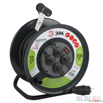 ЭРА Удлинитель силовойRMx-4es-3x2.5-20m-IP44(KG) на металлическая катушке с заземлением 4 розетки КГ 3x2,5м2 20 м 16А, Б0043057