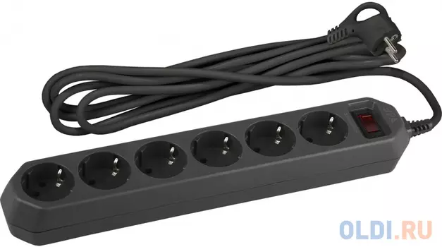 ЭРА USF-6es-1,5m-B-BOX черный с заземл, 3x0,75мм2, с выкл, 6гн, 1,5м Б0037261