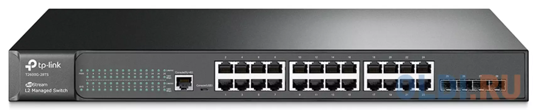 JetStream™ 24-port Pure-Gigabit L2 Managed Switch, 24 10/100/1000Mbps RJ45 ports including 4 Gigabit SFP slots, 1U 19-inch rack-mountable steel case