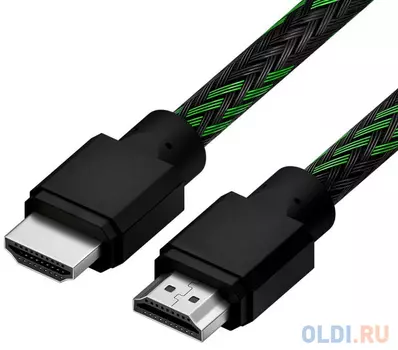 Кабель 1.5m HDMI 2.0, BICOLOR черно-зеленый нейлон, Ultra HD, 4K 60 fps 60Hz/5K*30Hz, 3D, AUDIO, 18.0 Гбит/с, 28AWG