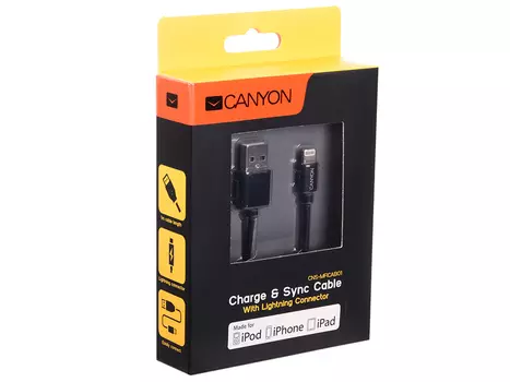 Кабель Apple Lightning/USB 1.0м Canyon CNS-MFICAB01B силиконовая оплетка черный (MFI)