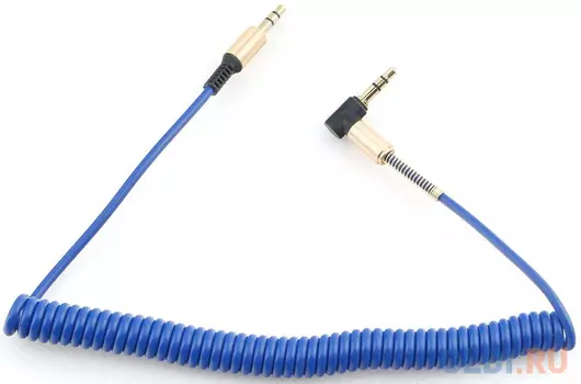 Кабель аудио (угловой) спиральный Cablexpert CCAB-02-35MMLC-1.8MU. 3.5 джек (M)/3.5 джек (M), синий, 1.8м, блистер