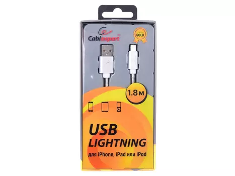 Кабель Cablexpert для Apple CC-G-APUSB02S-1.8M, AM/Lightning, серия Gold, длина 1.8м, серебро, блистер