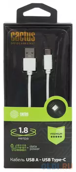 Кабель Cactus CS-USB.A.USB.C-1.8 USB (m)-USB Type-C (m) 1.8м белый блистер