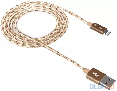 Кабель CANYON Lightning USB Cable for Apple, braided, metallic shell, cable length 1m, Gold, 14.9*6.8*1000mm, 0.02kg