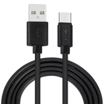 Кабель Crown USB - microUSB CMCU-3012M black; круглый; в оплётке ПВХ; коннекторы ПВХ; ток 2А; 100 см
