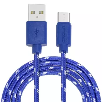 Кабель Crown USB - microUSB CMCU-3042M blue; круглый; в тканевой оплётке; коннекторы ПВХ; ток 2А; 10