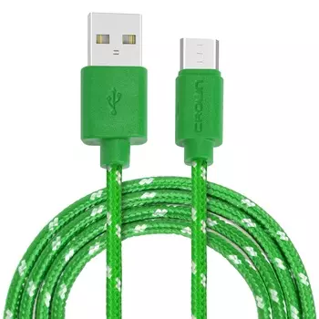 Кабель Crown USB - microUSB CMCU-3042M green; круглый; в тканевой оплётке; коннекторы ПВХ; ток 2А; 1