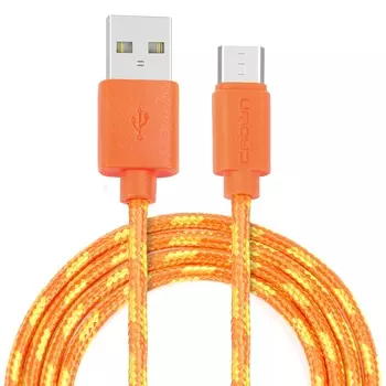 Кабель Crown USB - microUSB CMCU-3042M orange; круглый; в тканевой оплётке; коннекторы ПВХ; ток 2А;