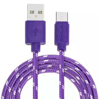 Кабель Crown USB - microUSB CMCU-3042M violet; круглый; в тканевой оплётке; коннекторы ПВХ; ток 2А;
