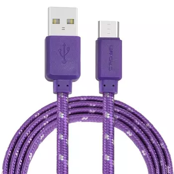 Кабель Crown USB - microUSB CMCU-3052M violet; плоский; в тканевой оплётке; коннекторы ПВХ; ток 2А;