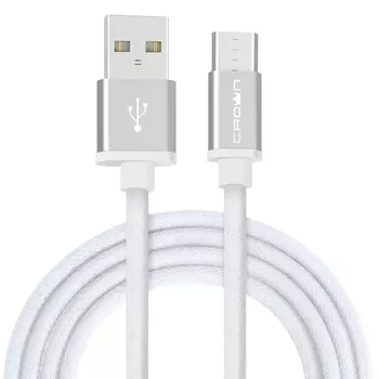 Кабель Crown USB - microUSB CMCU-3072M white; круглый; в прочной нейлоновой оплётке; коннекторы Мета