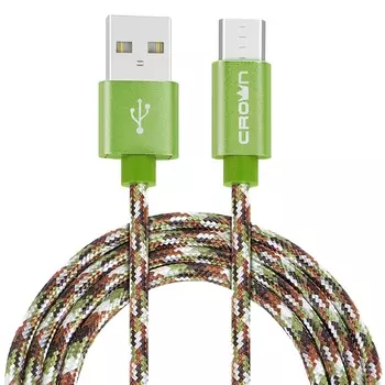 Кабель Crown USB - microUSB CMCU-3092M military; круглый; в тканевой оплётке; коннекторы Метал; ток