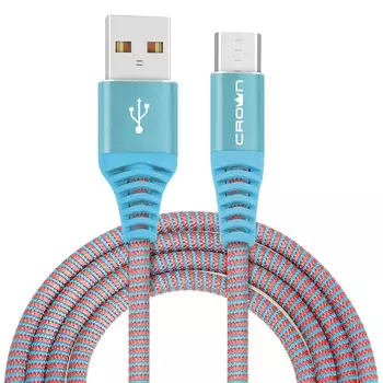 Кабель Crown USB - microUSB CMCU-3102M blue; круглый; в тканевой оплётке; коннекторы Метал; ток 2А;