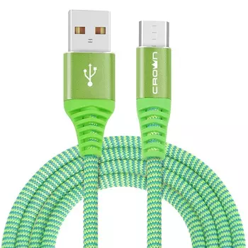 Кабель Crown USB - microUSB CMCU-3102M green; круглый; в тканевой оплётке; коннекторы Метал; ток 2А;