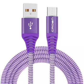 Кабель Crown USB - microUSB CMCU-3102M violet; круглый; в тканевой оплётке; коннекторы Метал; ток 2А