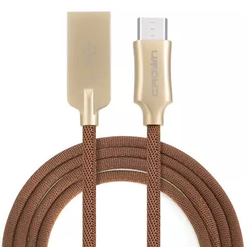 Кабель Crown USB - microUSB CMCU-3132M brown; круглый; в тканевой оплётке; коннекторы Алюминий; ток