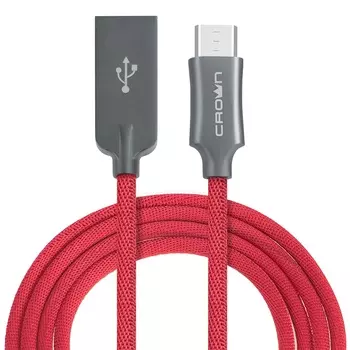 Кабель Crown USB - microUSB CMCU-3132M red; круглый; в тканевой оплётке; коннекторы Алюминий; ток 2А