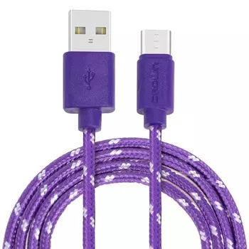 Кабель Crown USB - USB Type-C CMCU-3042C violet; круглый; в тканевой оплётке; коннекторы ПВХ; ток 2А