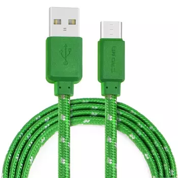 Кабель Crown USB - USB Type-C CMCU-3052C green; плоский; в тканевой оплётке; коннекторы ПВХ; ток 2А;