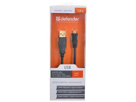 Кабель Defender USB08-06PRO USB 2.0 AM-MicroBM,1.8м,зол.кон.,2фил