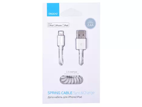 Кабель Deppa USB - 8-pin Lightning для Apple, витой, MFI, 1,5 м., белый