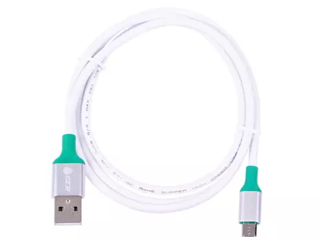 Кабель Greenconnect GCR-50510 1.0m USB 2.0, AM/microB 5pin, белый алюминиевый корпус серебро, зеленый ПВХ, 28/28 AWG