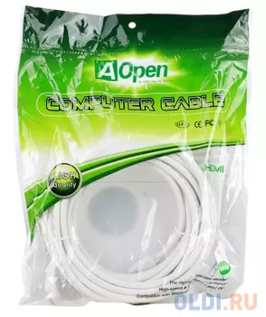 Кабель AOpen HDMI 19M/M 1.4V+3D/Ethernet AOpen ACG511W-10M 10m, белый, позолоченные контакты