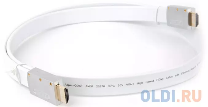 Кабель HDMI 19M/M ver 2.0, 1M, AOpen ACG568F-S-1M серебряно-белый Flat