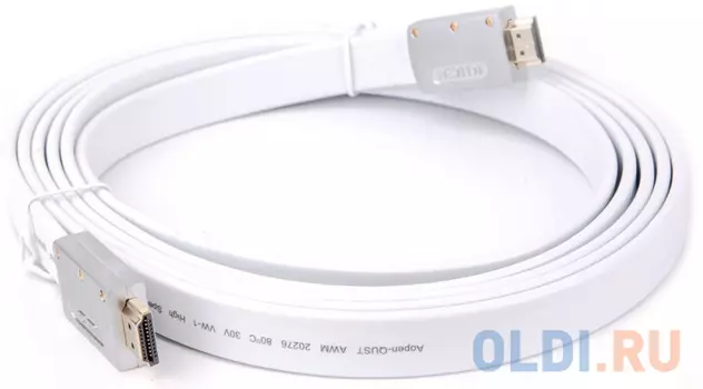 Кабель HDMI 19M/M ver 2.0, 3M, AOpen ACG568F-S-3M серебряно-белый Flat