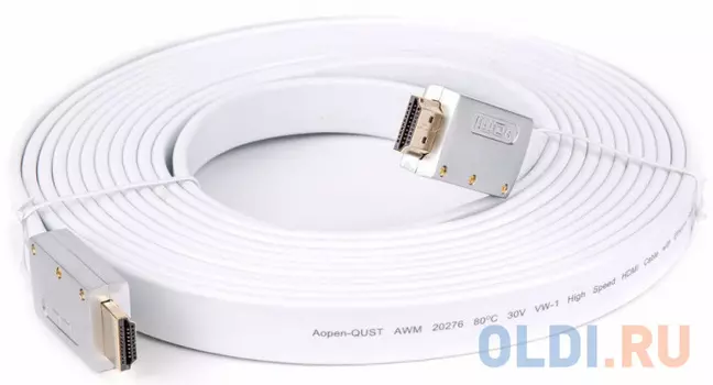 Кабель HDMI 19M/M ver 2.0, 5M, AOpen ACG568F-S-5M серебряно-белый Flat