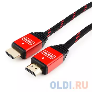 Кабель HDMI Cablexpert, серия Gold, 1м, v1.4, M/M, красный, позол.разъемы, алюминиевый корпус, нейлоновая оплетка, коробка